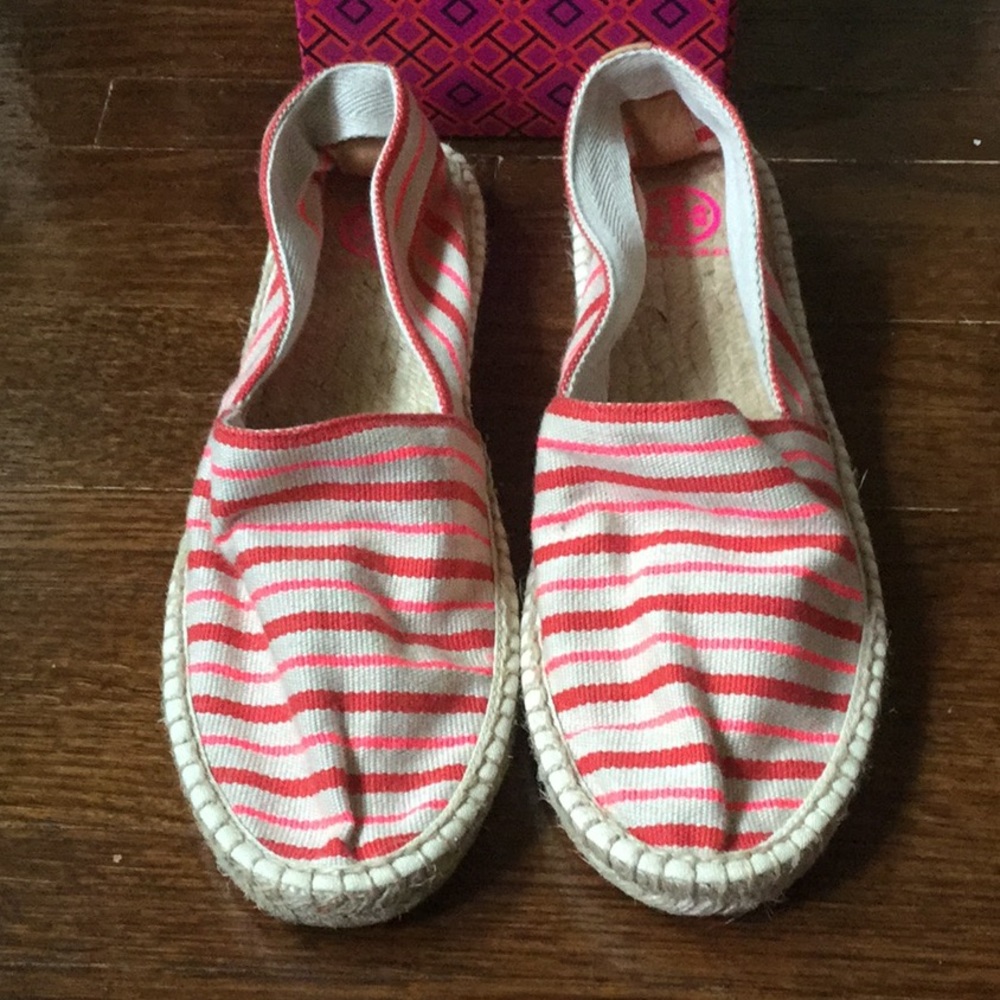 TORY BURCH ESPADRILLES, 11, canvas with pink/red